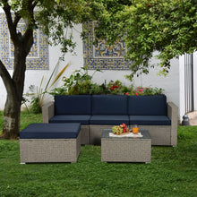 Load image into Gallery viewer, 5-Piece Gray Mix Yellow Rattan Wicker Patio Sofa Set (Navy Cushions)-25

