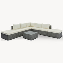 Load image into Gallery viewer, 8-Pieces Outdoor Patio Furniture Sets, Garden Conversation Wicker Sofa Set, Single Sofa Combinable, Beige Cushions Gray Wicker-2
