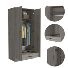 Load image into Gallery viewer, 180 Armoire Beery, Double Door, Metal Rod, One Drawer, Light Gray Finish-6
