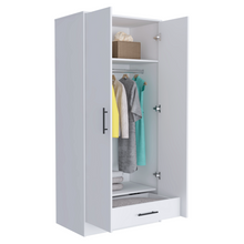 Load image into Gallery viewer, 180 Armoire Beery, Double Door, Metal Rod, One Drawer, White Finish-4
