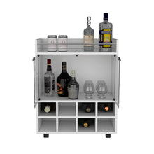 Load image into Gallery viewer, Bar Cart Philadelphia, Slot Bottle Rack, Double Glass Door Showcase and Aluminum-Edged Top, White Finish-3
