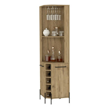 Load image into Gallery viewer, Corner Bar Cabinet Shopron, Two Shelves, Five Wine Cubbies, Aged Oak Finish-2
