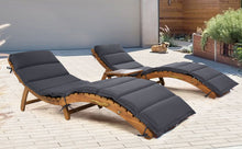 Load image into Gallery viewer, TOPMAX Outdoor Patio Wood Portable Extended Chaise Lounge Set with Foldable Tea Table for Balcony, Poolside, Garden, Brown Finish+Dark Gray Cushion-23
