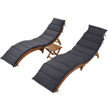 Load image into Gallery viewer, TOPMAX Outdoor Patio Wood Portable Extended Chaise Lounge Set with Foldable Tea Table for Balcony, Poolside, Garden, Brown Finish+Dark Gray Cushion-9
