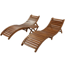 Load image into Gallery viewer, TOPMAX Outdoor Patio Wood Portable Extended Chaise Lounge Set with Foldable Tea Table for Balcony, Poolside, Garden, Brown Finish+Dark Gray Cushion-19
