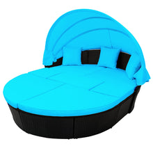 Load image into Gallery viewer, TOPMAX Outdoor Rattan Daybed Sunbed with Canopy, Round Sectional Sofa Set (Blue)-13
