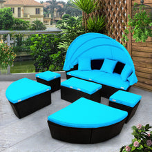 Load image into Gallery viewer, TOPMAX Outdoor Rattan Daybed Sunbed with Canopy, Round Sectional Sofa Set (Blue)-5
