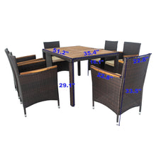 Load image into Gallery viewer, 7 piece Outdoor Patio Wicker Dining Set Patio Wicker Furniture Dining Set w/Acacia Wood Top (Brown)-10
