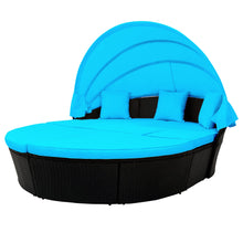 Load image into Gallery viewer, TOPMAX Outdoor Rattan Daybed Sunbed with Canopy, Round Sectional Sofa Set (Blue)-1
