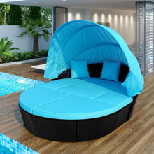 Load image into Gallery viewer, TOPMAX Outdoor Rattan Daybed Sunbed with Canopy, Round Sectional Sofa Set (Blue)-4
