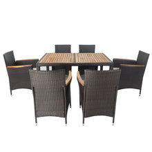 Load image into Gallery viewer, 7 piece Outdoor Patio Wicker Dining Set Patio Wicker Furniture Dining Set w/Acacia Wood Top (Brown)-16
