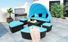 Load image into Gallery viewer, TOPMAX Outdoor Rattan Daybed Sunbed with Canopy, Round Sectional Sofa Set (Blue)-2
