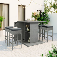 Load image into Gallery viewer, TOPMAX 5-Piece Rattan Dining Table Set with Storage Shelf (Gray)-0

