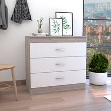 Load image into Gallery viewer, Three Drawer Dresser Lial, Superior Top, Metal Hardware, Light Gray / White Finish-0
