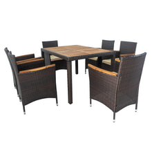 Load image into Gallery viewer, 7 piece Outdoor Patio Wicker Dining Set Patio Wicker Furniture Dining Set w/Acacia Wood Top (Brown)-21
