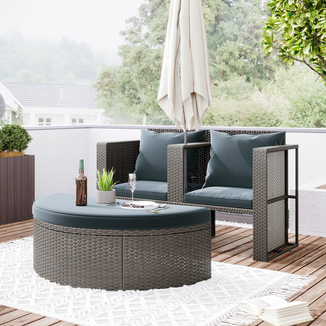TOPMAX All-Weather PE Wicker Rattan Sofa Set with Side Table for Umbrella-0