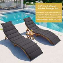 Load image into Gallery viewer, TOPMAX Outdoor Patio Wood Portable Extended Chaise Lounge Set with Foldable Tea Table for Balcony, Poolside, Garden, Brown Finish+Dark Gray Cushion-5
