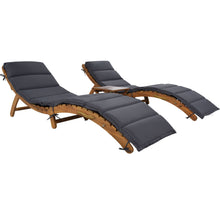 Load image into Gallery viewer, TOPMAX Outdoor Patio Wood Portable Extended Chaise Lounge Set with Foldable Tea Table for Balcony, Poolside, Garden, Brown Finish+Dark Gray Cushion-7
