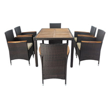 Load image into Gallery viewer, 7 piece Outdoor Patio Wicker Dining Set Patio Wicker Furniture Dining Set w/Acacia Wood Top (Brown)-4
