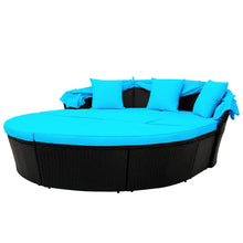 Load image into Gallery viewer, TOPMAX Outdoor Rattan Daybed Sunbed with Canopy, Round Sectional Sofa Set (Blue)-12
