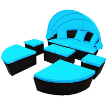 Load image into Gallery viewer, TOPMAX Outdoor Rattan Daybed Sunbed with Canopy, Round Sectional Sofa Set (Blue)-9
