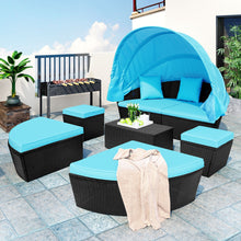 Load image into Gallery viewer, TOPMAX Outdoor Rattan Daybed Sunbed with Canopy, Round Sectional Sofa Set (Blue)-0
