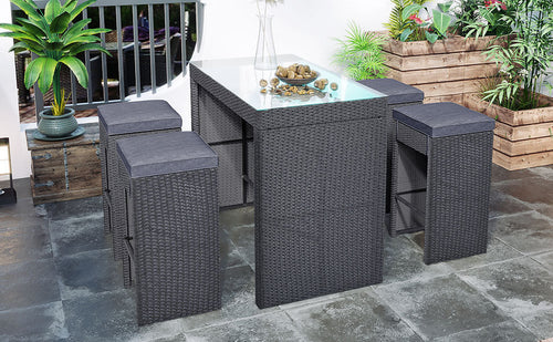 TOPMAX 5-Piece Rattan Patio Furniture Set with Bar Dining Table (Gray)-20