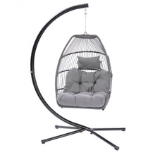 Load image into Gallery viewer, Outdoor Patio Wicker Folding Hanging Chair,Rattan Swing Hammock Egg Chair With C Type Bracket, With Cushion And Pillow-2

