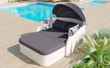 Load image into Gallery viewer, GO 79.9&quot; Outdoor Sunbed with Adjustable Canopy, Double lounge, PE Rattan Daybed, White Wicker, Gray Cushion-2
