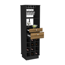 Load image into Gallery viewer, Bar Cabinet Bureck, Two Drawers, Twelve Wine Cubbies, Black Wengue / Walnut Finish-7
