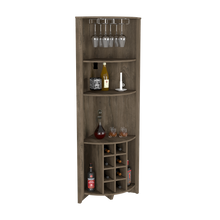 Load image into Gallery viewer, Corner Bar Cabinet  Castle, Three Shelves, Eight Wine Cubbies, Dark Brown Finish-2
