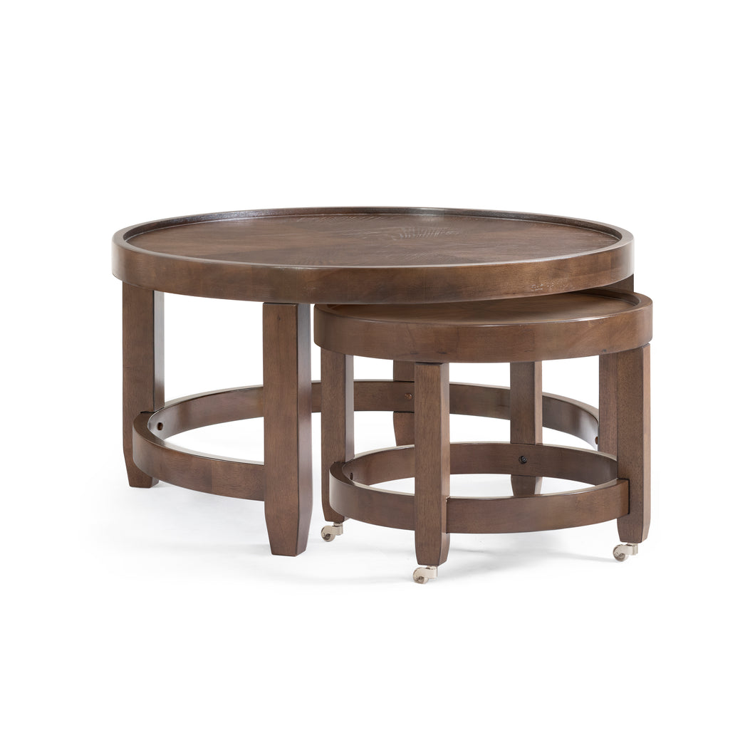 BMC Paxton Brown Wood Round Nesting Cocktail Table Table