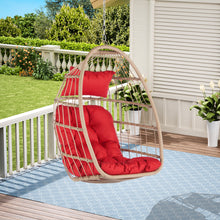 Load image into Gallery viewer, Outdoor Garden Rattan Egg Swing Chair Hanging Chair Wood+Red-1
