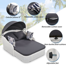 Load image into Gallery viewer, GO 79.9&quot; Outdoor Sunbed with Adjustable Canopy, Double lounge, PE Rattan Daybed, White Wicker, Gray Cushion-4

