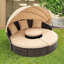 Load image into Gallery viewer, TOPMAX Rattan Round Lounge with Canopy and Lift Coffee Table-0
