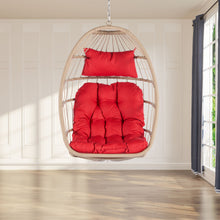 Load image into Gallery viewer, Outdoor Garden Rattan Egg Swing Chair Hanging Chair Wood+Red-2
