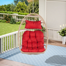 Load image into Gallery viewer, Outdoor Garden Rattan Egg Swing Chair Hanging Chair Wood+Red-0

