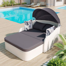 Load image into Gallery viewer, GO 79.9&quot; Outdoor Sunbed with Adjustable Canopy, Double lounge, PE Rattan Daybed, White Wicker, Gray Cushion-0
