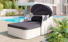 Load image into Gallery viewer, GO 79.9&quot; Outdoor Sunbed with Adjustable Canopy, Double lounge, PE Rattan Daybed, White Wicker, Gray Cushion-3
