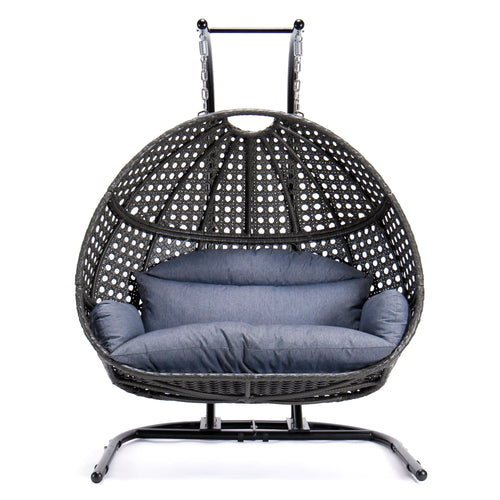 TOPMAX Hanging Double-Seat Swing Chair with Stand (Charcoal Wicker)-0