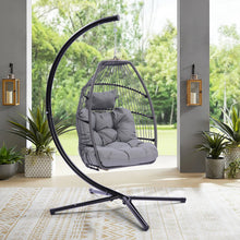 Load image into Gallery viewer, Outdoor Patio Wicker Folding Hanging Chair,Rattan Swing Hammock Egg Chair With C Type Bracket, With Cushion And Pillow-0
