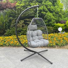 Load image into Gallery viewer, Outdoor Patio Wicker Folding Hanging Chair,Rattan Swing Hammock Egg Chair With C Type Bracket, With Cushion And Pillow-13
