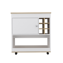 Load image into Gallery viewer, Bar Cart Aloha, Lower Panel, Six Bottle Cubbies, One Cabinet, Light Oak / White Finish-3
