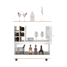 Load image into Gallery viewer, Bar Cart Aloha, Lower Panel, Six Bottle Cubbies, One Cabinet, Light Oak / White Finish-2

