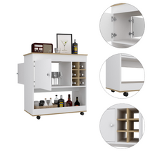 Load image into Gallery viewer, Bar Cart Aloha, Lower Panel, Six Bottle Cubbies, One Cabinet, Light Oak / White Finish-6
