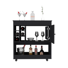 Load image into Gallery viewer, Bar Cart Aloha, Lower Panel, Six Bottle Cubbies, One Cabinet, Black Wengue Finish-2
