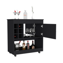 Load image into Gallery viewer, Bar Cart Aloha, Lower Panel, Six Bottle Cubbies, One Cabinet, Black Wengue Finish-4
