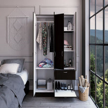 Load image into Gallery viewer, Double Door Armoire Alpes, One Drawer, Black Wengue / White Finish-1
