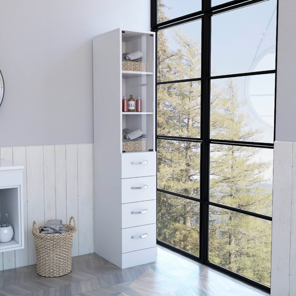 Linen Cabinet Artic, Three Shelves, Single Door, White Finish-0