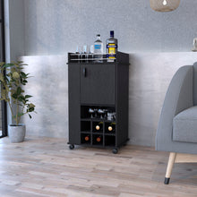Load image into Gallery viewer, Bar Cart with Casters Reese, Six Wine Cubbies and Single Door, Black Wengue Finish-0
